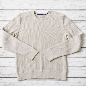 GAP Cream Waffle Knit Crewneck Sweater – Size M – 100% Cotton